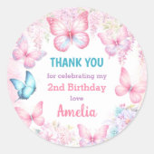Butterfly Party Roze Bloemen Zomer Meisje Verjaard Ronde Sticker (Voorkant)