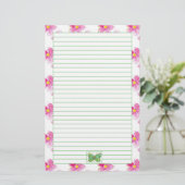 Butterfly Pastel Roze Waterverf Bloemen Vol Briefpapier (Staand voorkant)
