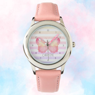 Butterfly Pastel Stripes Charm Pattern Horloge