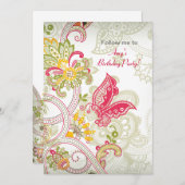 Butterfly Patch Birthday Invitation Kaart (Voorkant / Achterkant)