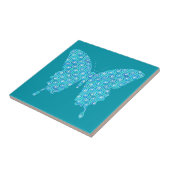 Butterfly, patroon in blauwgroen blauw, turquoise, tegeltje (Zijkant)