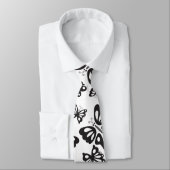 Butterfly Pattern - Black and White Stropdas (Gebonden)