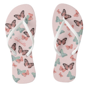 Butterfly Pattern Coral Pink & Blauwgroen - Person Teenslippers