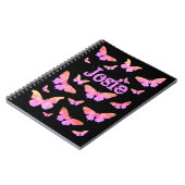 Butterfly Pattern Naam toevoegen Roze en Zwart Notitieboek (Linkerzijde)