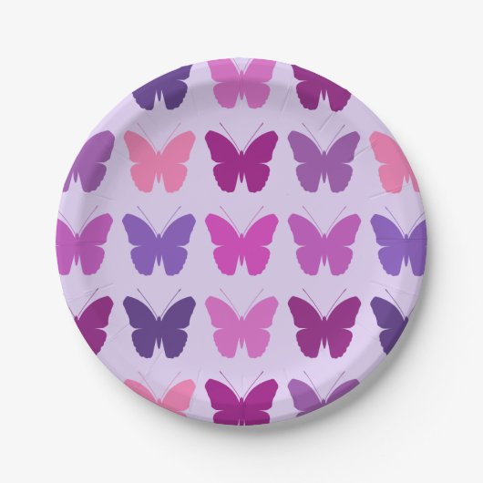 Butterfly Pattern Pinks Purples Mauges Lila Papieren Bordje (Voorkant)