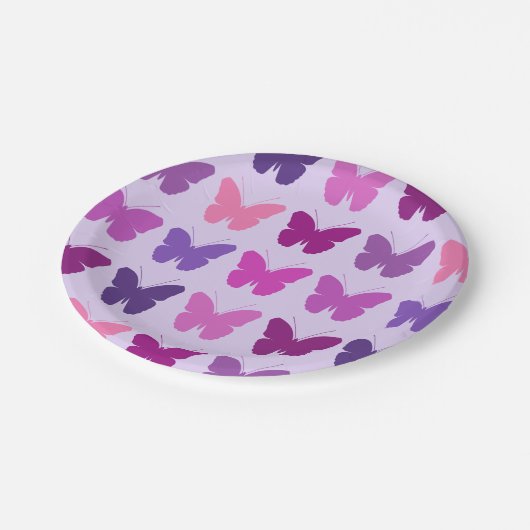 Butterfly Pattern Pinks Purples Mauges Lila Papieren Bordje (Gekanteld)