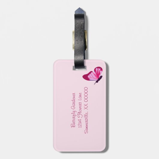 Butterfly Pattern Roze Paars Bagagelabel (Achterkant verticaal)