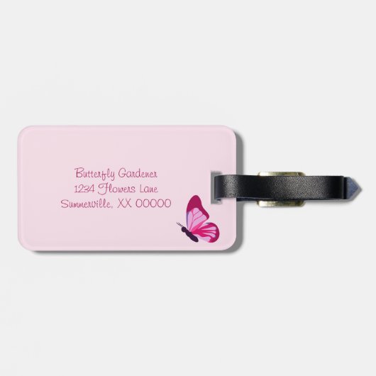 Butterfly Pattern Roze Paars Bagagelabel (Achterkant horizontaal)