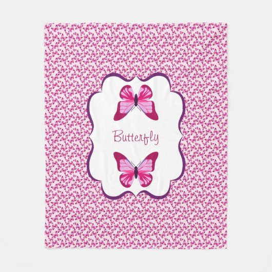 Butterfly Pattern  Roze Paars Fleece Deken (Voorkant)