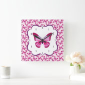 Butterfly Pattern Roze Paars Vierkante Klok (Huis)