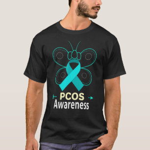 Butterfly Pcos Blauwgroen Ribbon Polycystic Ovariu T-shirt