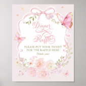 Butterfly Pink Bow Floral Diaper Raffle Poster (Voorkant)