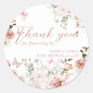 Butterfly Pink Floral Baby shower fladderen door Ronde Sticker