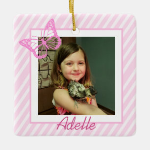  Butterfly Pink Girl's Foto Kerstmis Keramisch Ornament