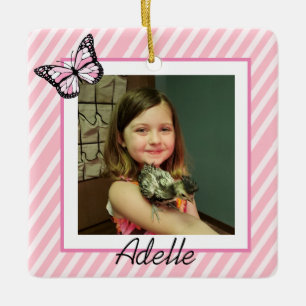  Butterfly Pink Girl's Foto Kerstmis Keramisch Ornament