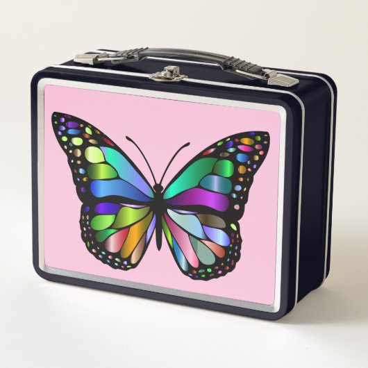 BUTTERFLY PINK METAL RETRO LUNCHBOXEN (Voorkant)
