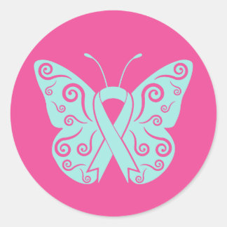 Butterfly Pink Ribbon Breast Cancer Awareness Day Ronde Sticker