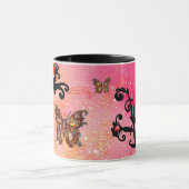 BUTTERFLY PINK SPARKLES, ZWARTE MONOGRAM; MOK (Midden)