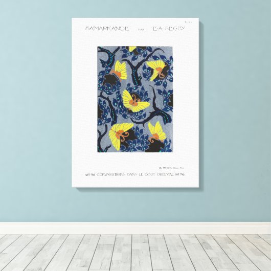 Butterfly Pochoir Pattern in Art Nouveau Canvas Afdruk (Insitu (Houten vloer))