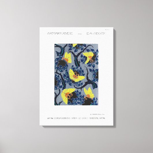 Butterfly Pochoir Pattern in Art Nouveau Canvas Afdruk (Voorkant)