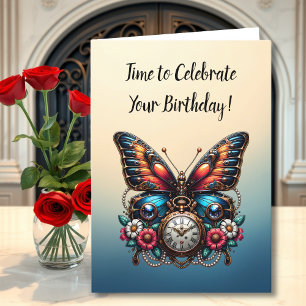 Butterfly Pocket Watch en Bloemen Verjaardag Kaart