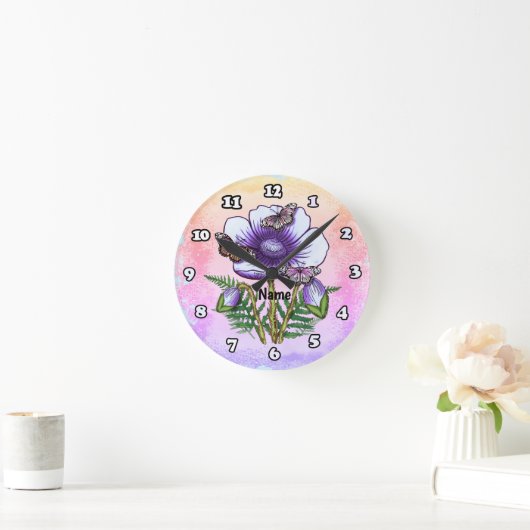 Butterfly Purple Poppy Ronde Klok (Huis)