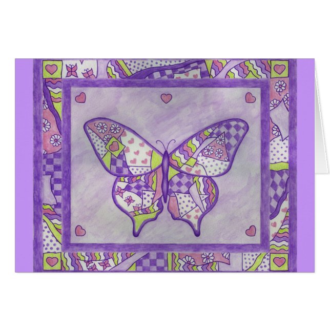 Butterfly Quilt Folk Art Kaart (Voorkant Horizontaal)