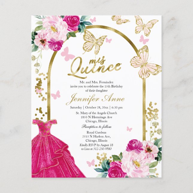 Butterfly Quince Bilingual Budget Invitations (Voorkant)
