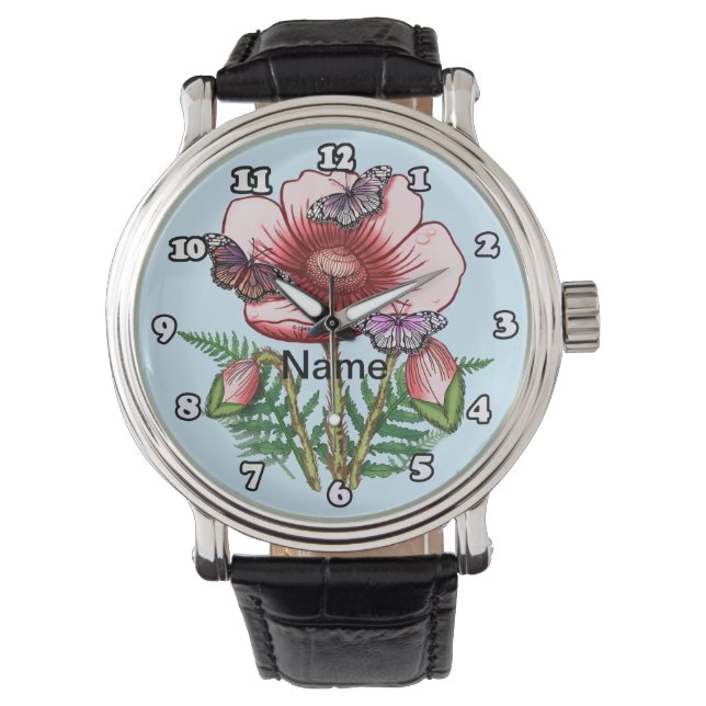 Butterfly Red Poppy  Watch Horloge (Voorkant)
