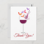 butterfly, red wine, thank you card briefkaart (Voorkant / Achterkant)