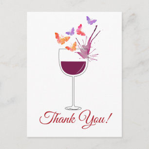butterfly, red wine, thank you card briefkaart