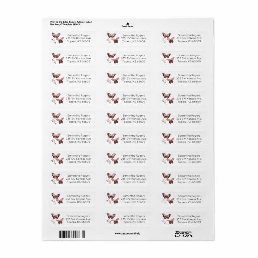 Butterfly Return Address Labels (Full Sheet)