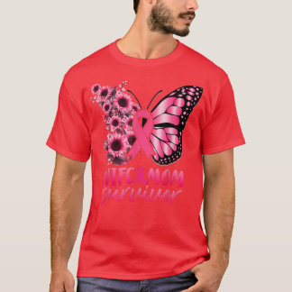 Butterfly Ribbon Wife mama Survivor Breast Cancer T-shirt
