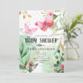 Butterfly roze Gold Greenery Tea Party Baby shower Kaart (Staand voorkant)