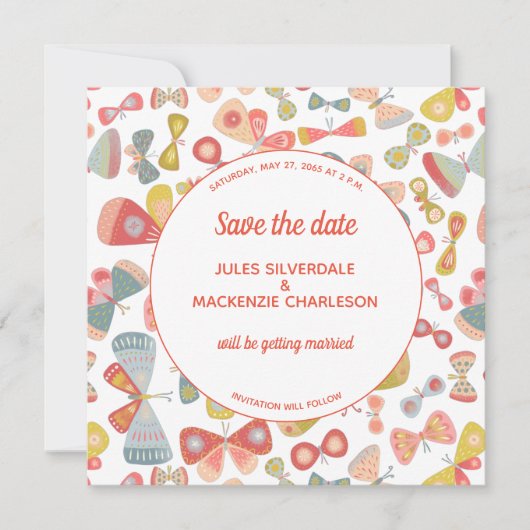 Butterfly roze groen save the date (Voorkant)