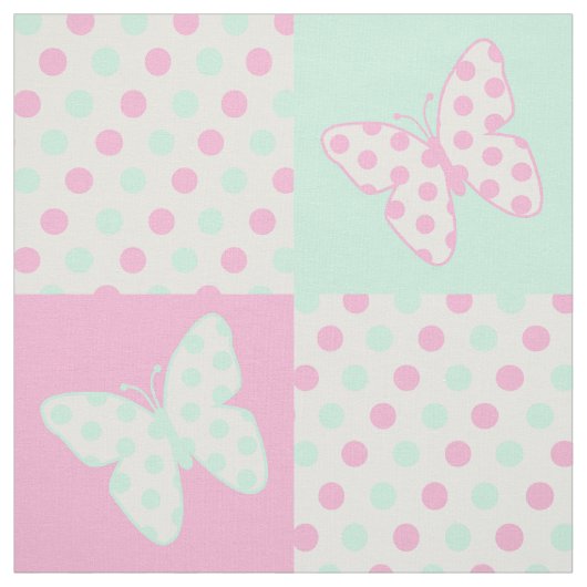 Butterfly roze Mint Green Polka Dots Stof (Swatch)
