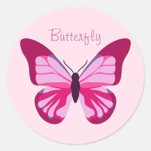 Butterfly Roze Paars Ronde Sticker (Voorkant)