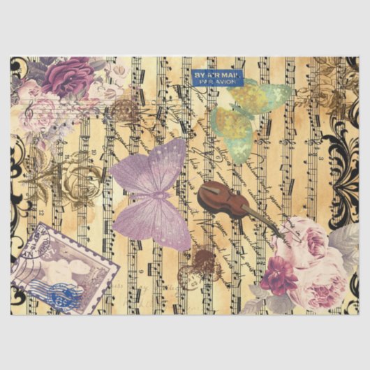 Butterfly, Rozen en Noten Ephemera Tissuepapier (Voorkant)