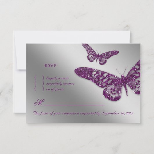 Butterfly RSVP Weddenschapkaart Paars (Voorkant)