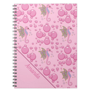 Butterfly Seahorse in Bubbles Custom Roze Notitieb Notitieboek