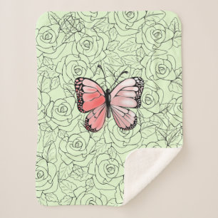 Butterfly Sherpa Blanket Rozen - Aangepaste kleure Deken