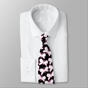 Butterfly Silhouettes - Wit met roze op zwart Stropdas