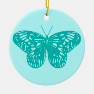 Butterfly sketch, aqua en turquoise keramisch ornament