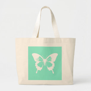 Butterfly sketch, aqua en white grote tote bag
