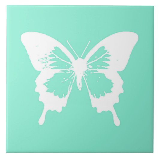 Butterfly sketch, aqua en white tegeltje (Voorkant)
