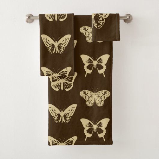 Butterfly sketch, beige op chocoladebruin bad handdoek (Insitu)