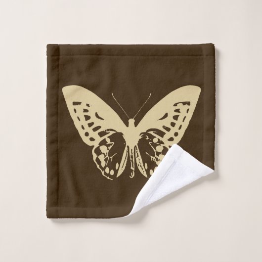 Butterfly sketch, beige op chocoladebruin bad handdoek (Wasdoekje)