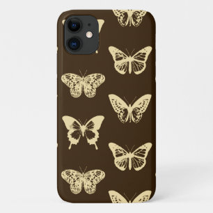 Butterfly sketch, beige op chocoladebruin iPhone 11 hoesje
