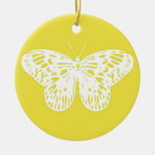 Butterfly sketch, mosterdgoud en wit keramisch ornament
