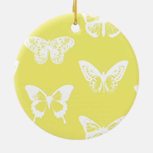 Butterfly sketch, mosterdgoud en wit keramisch ornament (Achterkant)